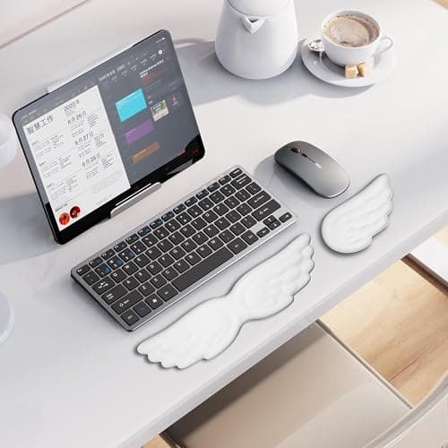White Angel Wings Ergonomic Memory Foam Wrist Rest, Computer Keyboard and Mouse Set, Cute Gaming Keyboard Wrist Support pad, PU Leather Surface, Non-Slip and Waterproof, Includes a Cleaning Brush. thumbnail 6