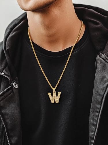 U7 Gold Initial Number Necklace for Men Women, 18K Gold/Silver Plated Diamond CZ Letter Pendant Necklace Big A-Z 0-9 Hip Hop Jersey, Customerized Letter Wheat Chain 22 Inch for Athletes Rappers thumbnail 8