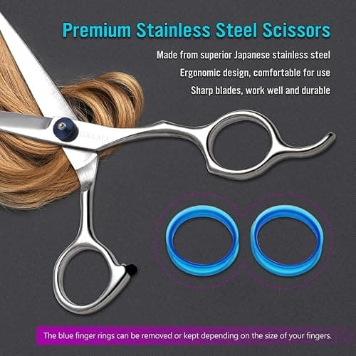 COOLALA Stainless Steel Hair Cutting Scissors 6.5 Inch Hairdressing Razor Shears Professional Salon Barber Haircut Scissors, One Comb Included, Home Use for Man Woman Adults Kids Babies thumbnail 3