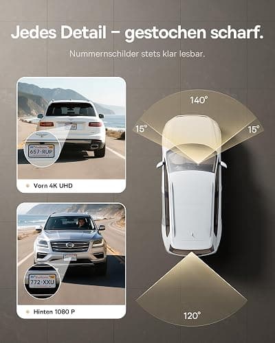 Baseus VD1 Pro Dashcam Auto Vorne Hinten 4K+1080P, Solar-Dashcam mit 14-Tägiger Batterie-Standby-Parkmodus, Dash Camera Auto mit Akku, STARVIS Nachtsicht, 5GHz WLAN, GPS, 32GB Karte thumbnail 3