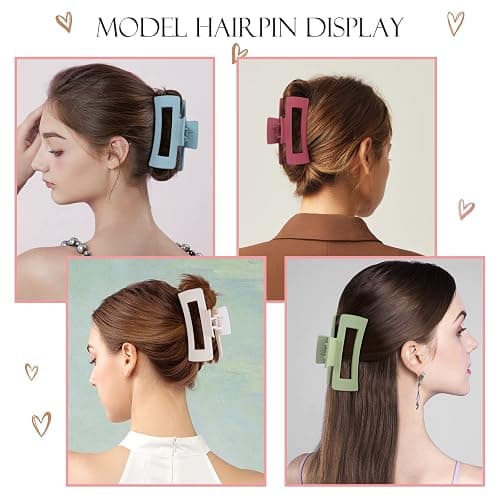 Mandydov 8 Pcs Large Hair Claw Clips 4.1 Inch Non-slip Big Square Matte Claws Leopard Print for Women, Strong Hold Banana Clips for Thick Thin Hair thumbnail 5