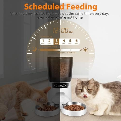 Automatic Cat Feeder and Water Fountain, 5L/20 Cups Timed Cat Dry Food Dispenser, 10s Meal Call, 20 Portions 6 Meals Per Day, 2L Cats Fountains for Drinking with Filter, Pet Feeder for Dog White thumbnail 8