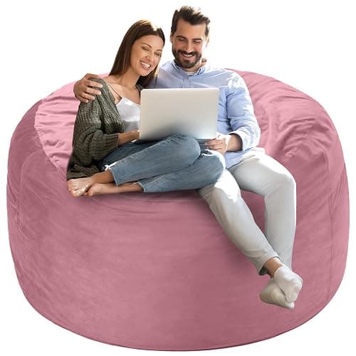 Homguava 4 FT Bean Bag Chair: 4' Bean Bags with Memory Foam Filled, Large Beanbag Chairs Soft Sofa with Dutch Velvet Cover-Dusty Pink - 4FT-44"x44"x24" - Dusty Pink thumbnail 6