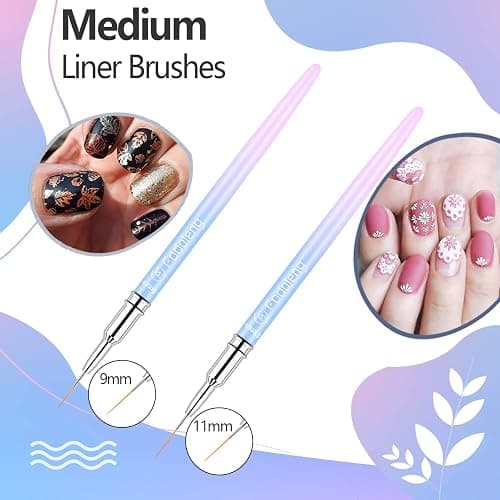 Liner Brush for Nails, 6Pcs Thin Nail Art Brushes Professional Nail Detail Brush for Gel Polish Sizes 5/7/9/11/15/25mm (Blue and Pink) | Sizes 5/7/9/11/15/25mm (Blue and Pink), Professional Nail Detail Brush, Soft Non-Deforming Fiber Heads, For Gel Polish thumbnail 5