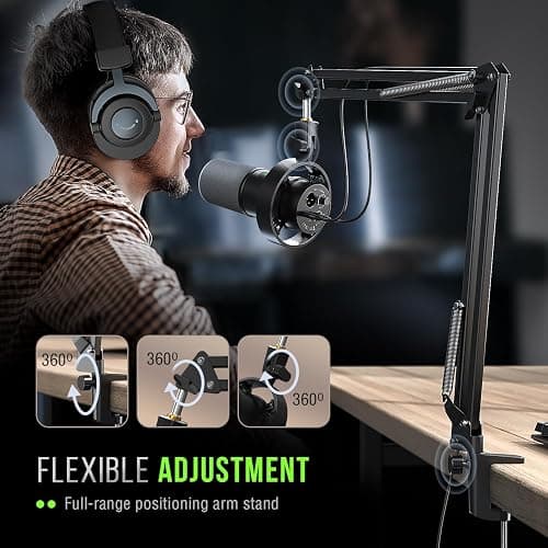 FIFINE K688 Podcast Microphone Kit, USB/XLR Dynamic Microphone with Boom Arm for PC/XLR Mixer, Gaming Mic with Mute Button, Headphone Jack for Vocal, Voice-Over, Streaming, Music Recording -K688CT thumbnail 8