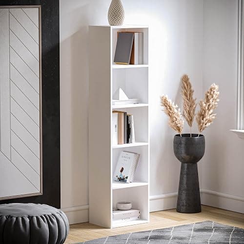 Vida Designs Oxford 5 Tier Cube Bookcase White - Modern Space-Saving Wooden Shelving Display Storage Unit - Freestanding - H132xW32xD24cm - Ideal for Living Room, Bedroom or Office thumbnail 6