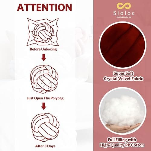 Sioloc Soft Knot Ball Pillows,Round Throw Pillow Cushion Home Decoration Plush Pillow,Throw Knotted Pillow Handmade Round Plush Pillow（7.8inches,Burgundy） thumbnail 6