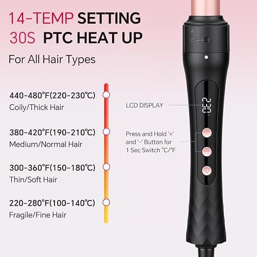YEGUBEGU 3 in 1 Curling Iron Set with Flat Iron Hair Straightener | Ceramic Wand Curler with 14 Temps & LCD Display for Short Long Hair, Dual Voltage for Travel, for Natural Waves, Spiral Curls thumbnail 4