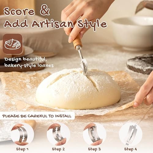 Astercook Sourdough Starter Kit with Round & Oval Banneton Bread Proofing Basket, Starter Jar, Dough Whisk, Scrapers, Stencils, Complete Sourdough Bread Baking Supplies, Fathers Day Gift for Men thumbnail 6