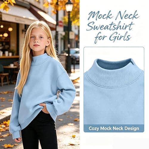 Mock Neck Sweatshirt for Girls Turtleneck Sweater Long Sleeve Pullover Tops | Back To School Outfits,3-16 Years,Cute Preppy Mock Neck Sweatshirt Oversized Cute Fleece Y2K Tunic Tops Fall Trendy Clothes thumbnail 3