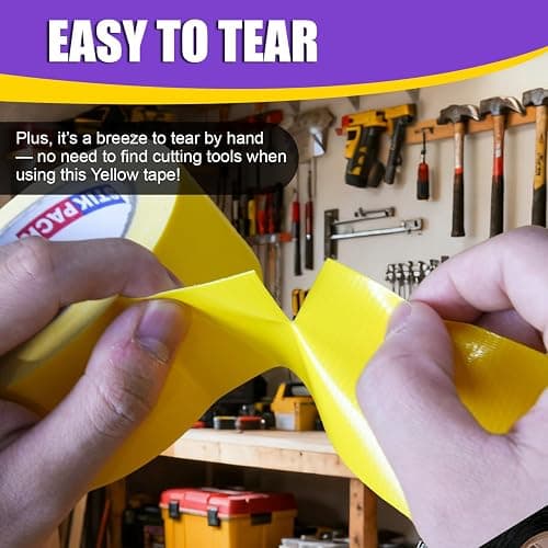 STIKPACK 2 Rolls Yellow Duct Tape, Heavy Duty Strong Industrial Colored Duct Tape 9mil x 2inch x 25yds Flexible, No Residue, Waterproof and Tear by Hand, Multi-Use for Indoor & Outdoor Repairs thumbnail 6