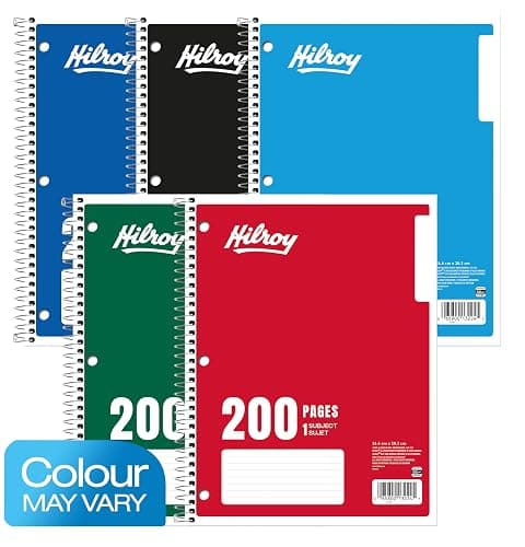 Hilroy 1-Subject Notebook, 8" x 10.5", 200 Pages, Colour May Vary (13224) | Wide Ruled, 3-Hole Punched, Spiral Coil Binding thumbnail 2