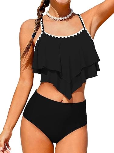 AMAWMW Girls Swimsuit 2 Piece Bikini Set Tiered Ruffled Bathing Suit Two Piece Girls' Swimwear with Adjustable Straps - Image 1