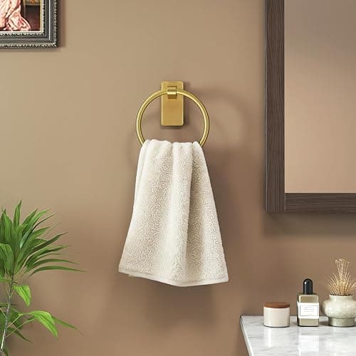 STWWO Gold Towel Ring for Bathroom, Adhesive Hand Towel Holder for Bathroom, Kitchen, No Drill thumbnail 2
