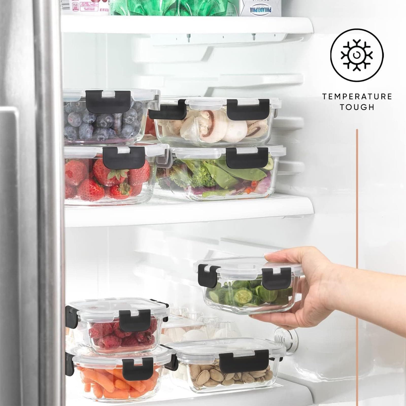15 Pack Glass Food Storage Containers with Lids, Airtight Leak Meal Prep Glass Containers, 3 Size Lunch, BPA Free，Reusable for Kitchen Organization (15 pcs Black) thumbnail 7