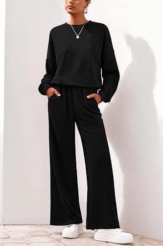 PRETTYGARDEN Women 2 Piece Outfits 2025 Fall Sweatsuits Crewneck Sweatshirt Wide Leg Sweatpants Lounge Sets Tracksuit thumbnail 2