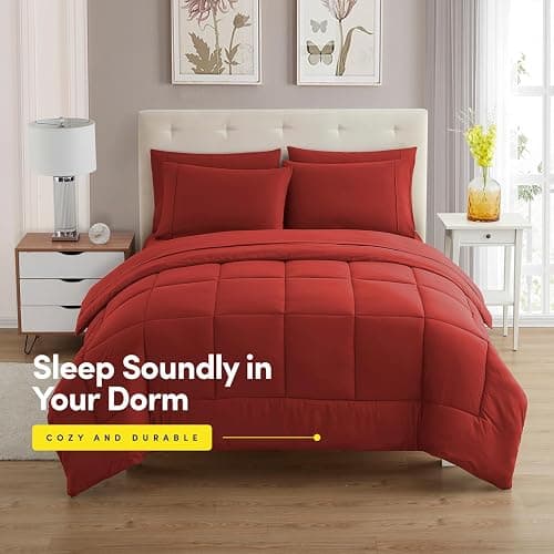 Dorm Room Essentials College Bedding Comforter Set 5 Piece Twin XL Size Bed in a Bag for College Students Boys and Girls, Twin XL, Red - Twin XL - Red thumbnail 2