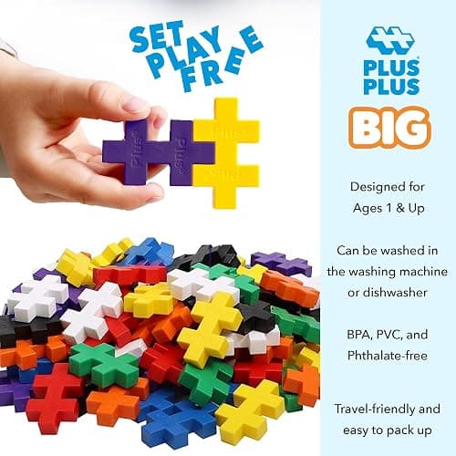 PLUS PLUS BIG - Open Play Set - 100 Piece - Basic Color Mix, Construction Building Stem Toy, Interlocking Large Puzzle Blocks for Toddlers and Preschool thumbnail 7
