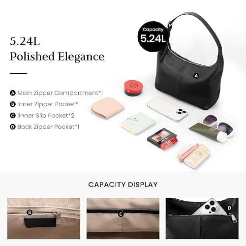 befen Genuine Leather Slouchy Hobo Bags for Women, Ultra Lightweight Leather Purses Shoulder Handbags Satchel for Work Casual thumbnail 6
