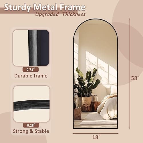 Novlux Full Length Mirror, 58" x 18.5" Arched Full Body Mirror Large Standing Floor Mirrors, Mirrors for Bedroom, Bathroom, Living Room Standing or Wall Leaning, Black thumbnail 2