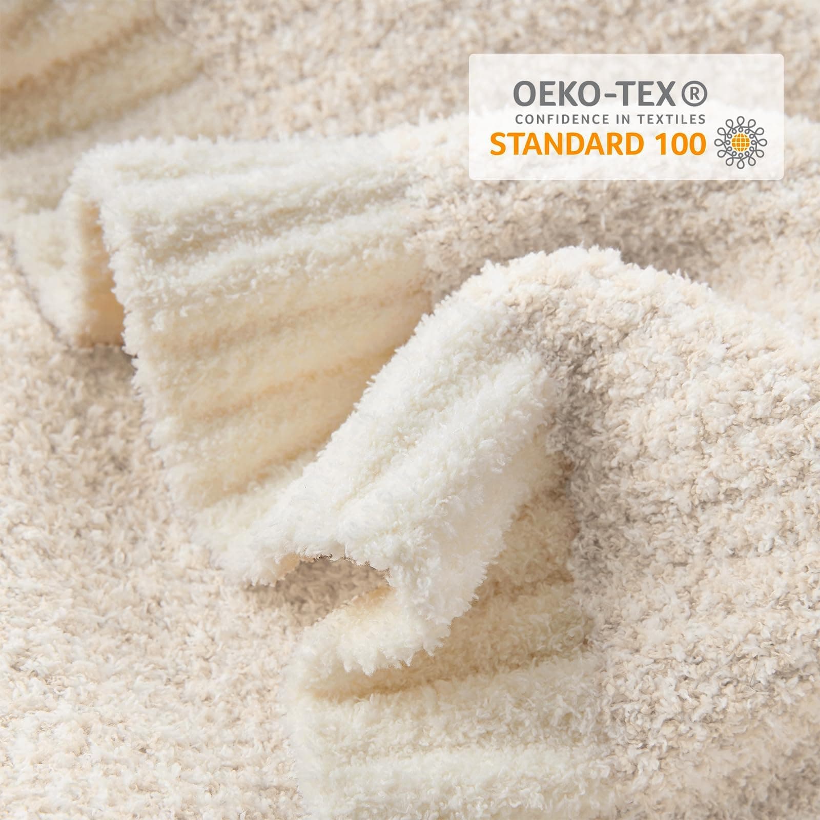 Weaveinbay Knitted Throw Blanket, Super Soft Warm Cozy Throw, Reversible Heather Blanket for Couch, Bed, Sofa, Beige, 127x152CM thumbnail 7