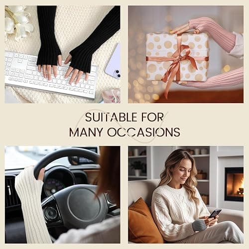 Clothirily Arm Warmers, Women's Long Knit Fingerless Gloves with Thumb Hole | Stretchy Knit Fabric, Long Sleeve Coverage to Elbow, Ideal for Layering & Cold Weather, Fashionable Ribbed Texture, 2 Pairs thumbnail 7
