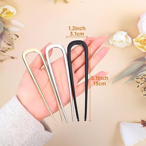 BEoffer French Hair Pin 3PCS Metal Hair Pins for Women Elegant French Twists, Buns and Updos with No Hair Damage, U-shaped French Pin Great Hold and Comfortable Keeps Hair in Place (Gold Black Silver) thumbnail 6