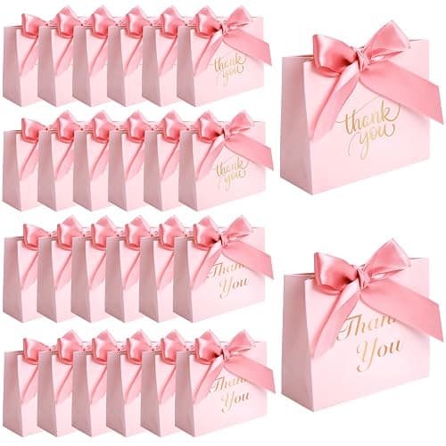 VGOODALL 24PCS Thank You Gift Bags, 4.5x3.9x1.8Inches Mini Party Favor Bags Pink small Candy Boxes with Ribbon Small Gift Boxes for Wedding Bridal Baby Shower Birthday Party - Image 1