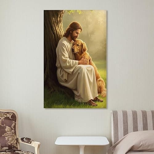 Jesus Art Poster Jesus Hugging Golden Retriever Home Decor Poster Wall Art Hanging Picture Print Bedroom Decorative Painting Posters Room Aesthetic 12x18inch(30x45cm) thumbnail 7