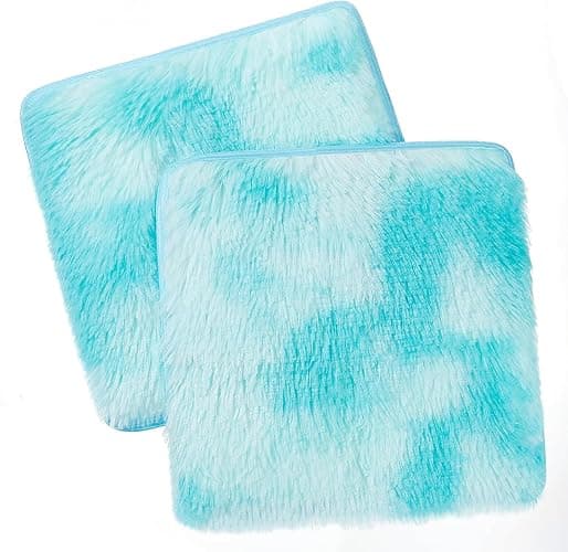 2Pcs Tie-dye Blue Locker Accessories Rug for Middle High School Girls, 12'' | Cosweet Locker Decor, Anti Slip Square Fluffy Faux Fur Rug, Area Carpet, Aesthetic Nail Photography Props - Image 1