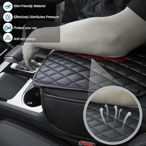 Ouzorp Car Center Console Cover, Upgraded Microfiber Leather Car Arm Rest Cover with 2 Storage Bags, Universal Armrest Cover for Car Storage Box Car Interior Accessories Protector for Most Vehicle thumbnail 5