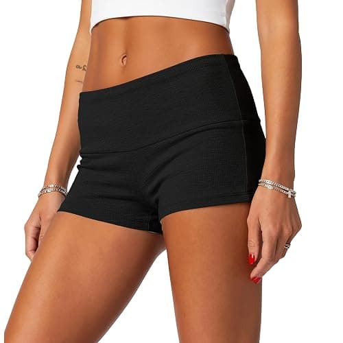 ONLYSTORY Women's Fold Over Shorts Y2K Micro Mini Shorts Elastic Waist Lounge Pajama Bottoms 2026 Summer Yoga Athletic Short thumbnail 2