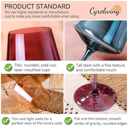 Colored Wine Glasses Set of 6-18oz【Hand Blown】Crystal Colorful Wine Glasses with Stem-Muticolor Wine Glass Wedding gift set for wine lovers Red White Wine Dinner thumbnail 3