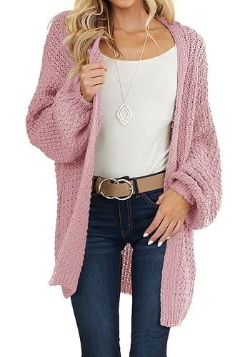 MEROKEETY Women's 2025 Fall Open Front Chunky Knit Sweater Oversized Lantern Sleeve Cardigan Outwear thumbnail 8