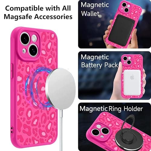 KANGHAR Case for iPhone 13 Hot Pink Leopard Printed Pattern Cute Cheetah [Compatible with Magsafe] Protective Magnetic Case for Girls Women 6.1" thumbnail 2