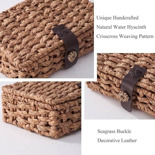Wooswen Wicker Storage Basket Decorative Box with Lid, Water Hyacinth Woven Design for Shelf& Coffee Table Large thumbnail 5