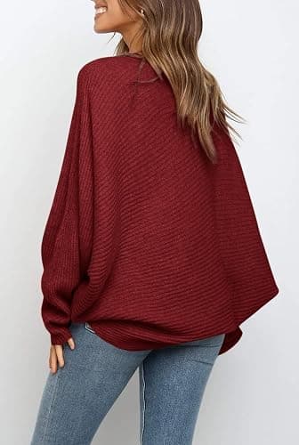 Mafulus Women's Oversized Crewneck Sweater Batwing Puff Long Sleeve Cable Slouchy Pullover Jumper Tops thumbnail 3
