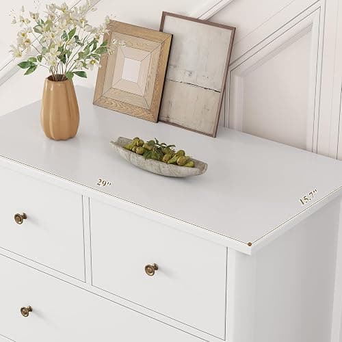 HOUSUIT White Dresser with 5 Drawers, Tall Chest of Drawers, 5 Drawer Dresser with Deep Space, Wood Storage Cabinet for Living Room, Hallway, Office, White thumbnail 6