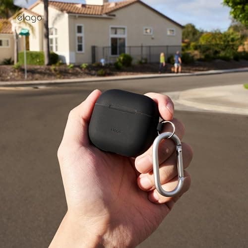elago Compatible with AirPods 4 Case - Premium Silicone Case with Carabiner, Supports Wireless Charging, Shock Resistant, Full Protection, Headphone Accessories (Sand Pink) thumbnail 9