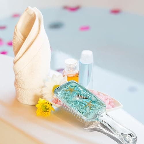 FONMY Detangling Hair Brush w/Nature Seashell,Seascape Designed Arcrylic Paddle Hairbrush Glide Through Tangles With Ease For All Hair Types - For Women, Men, Kids,Wet & Dry Hair,Sea-Blue Home Decor. thumbnail 6
