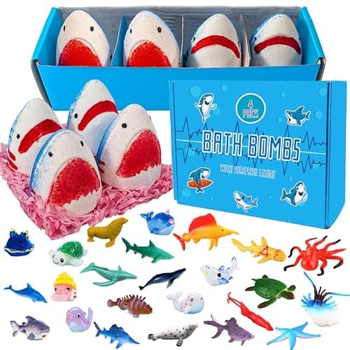Kids Bath Bombs with Surprise Inside,4 Pack Marine Shark Bath Bomb for with Ocean Sea Animals for Girls Boys Toddlers, Safe Natural & Organic - Image 1