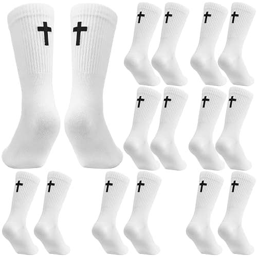 Yearntown 6 Pairs Embroidered Cross Socks Christian Gifts Ideas Religious Catholic Jesus Sock Novelty Funny Crew Cross Socks for Men Women thumbnail 7