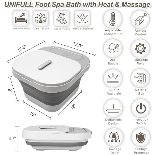 UNIFULL Collapsible Foot Spa Bath with Heat and Massage Rollers, Bubble, Foot Pedicure Kit, Temperature Control, Red Light, Pedicure Foot Spa, Foot Bath thumbnail 2