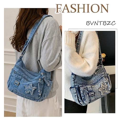 BVNTBZC Denim Crossbody Bag Vintage Jean Shoulder Purse Canvas Satchel Messenger Hobo Bag Retro Tote Handbag thumbnail 2