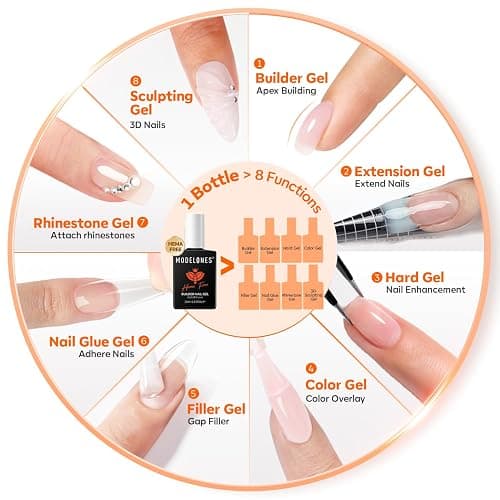 modelones Builder Nail Gel HEMA-Free Clear, Gentle Formula Self Leveling | 7-in-1 Crystal Clear Self-Leveling Strengthener for Natural Apex, Nail Extension, Non-Yellowing, Beginner Friendly U/V Cured thumbnail 6