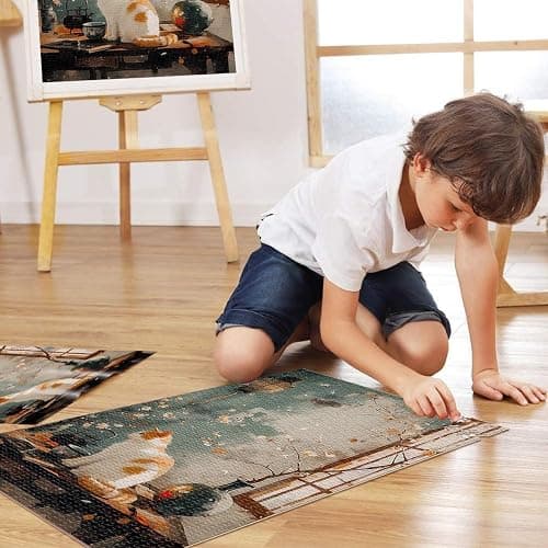 Puzzle da 1000 pezzi per adulti paesaggio di gatti vintage giocattoli educativi per l'apprendimento Lista dei desideri con Babbo Natale 52x38cm thumbnail 5