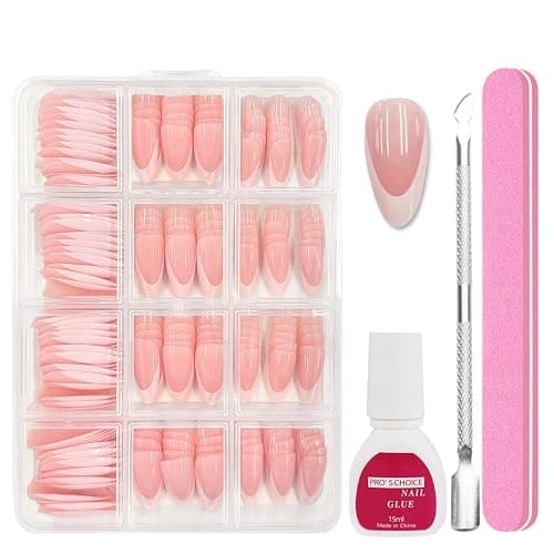 240 Stück French Press On Nails Medium Almond - Französisch Falsche Nägel Zum Aufkleben - Künstliche Nägel Kurz Quadrat Nail Art Manicure Fake Nails für Damen und Frauen (Deep Arc Almond) - Image 1