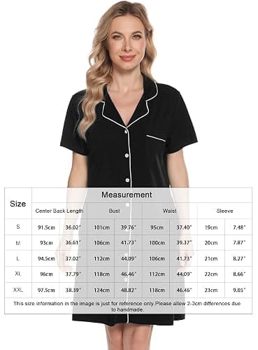 Vlazom Women Soft Nighties V-Neck Button Down Nightdress Classic Boyfriend Style Sleepshirt Relaxed Nightshirt Sleepwear thumbnail 6