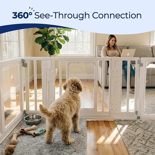 Wagora Clear Acrylic Dog Playpen with Door, Transparent Puppy Playpen for Small and Medium Puppies, Easy Assemble Pet Fence Indoor with Safety Lock (White, 69.3 x 35 x 22.4 Inch) thumbnail 3