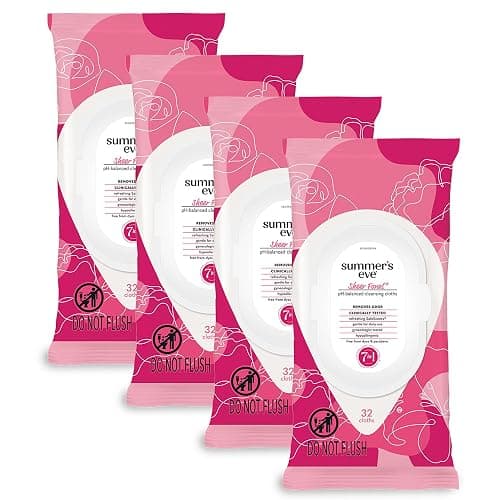 Summer's Eve Sheer Floral Feminine Wipes, Gentle pH-Balanced Formula Helps Control Vaginal Odor, Resealable Pack, 32 Wipes, Pack of 4 - Image 1